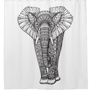 Fantasy Patterned Elephant Doodle Shower Curtain