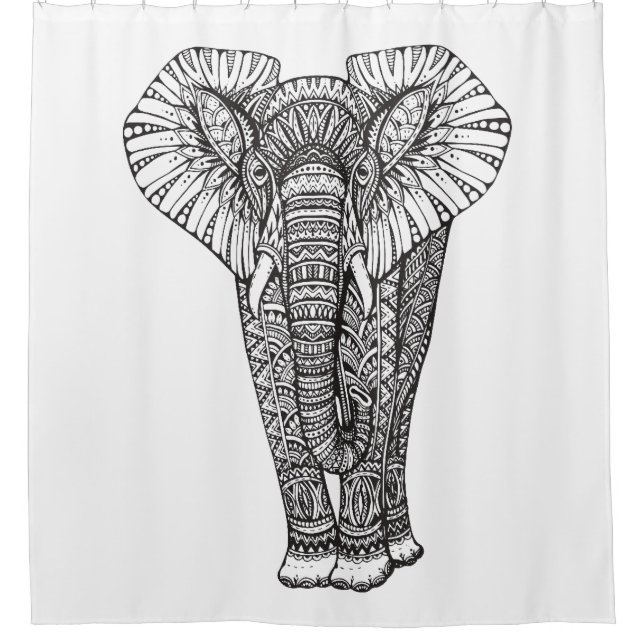Fantasy Patterned Elephant Doodle Shower Curtain (Front)