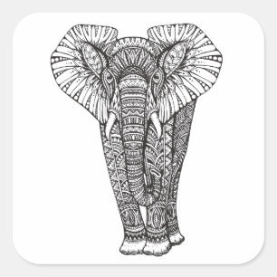 Fantasy Patterned Elephant Doodle Square Sticker
