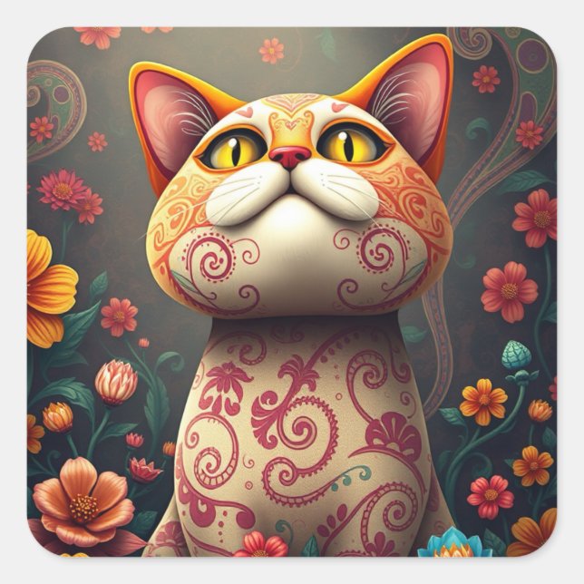Fantasy Patterned Fun Cat Stickers (Front)
