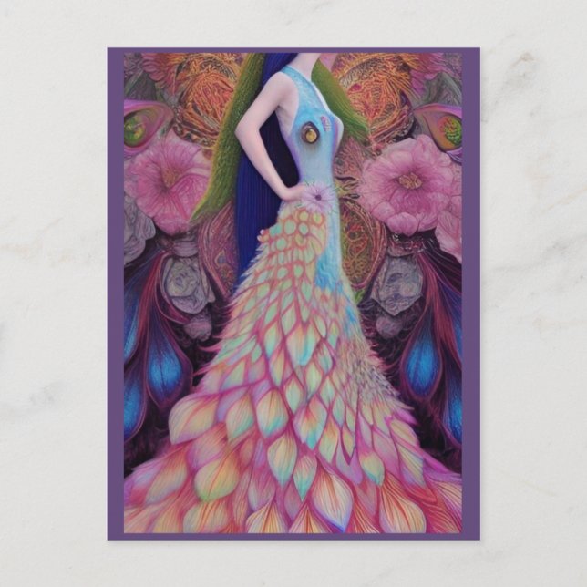 Fantasy Peacock Wedding Dress Fairytale Bride Post Postcard (Front)