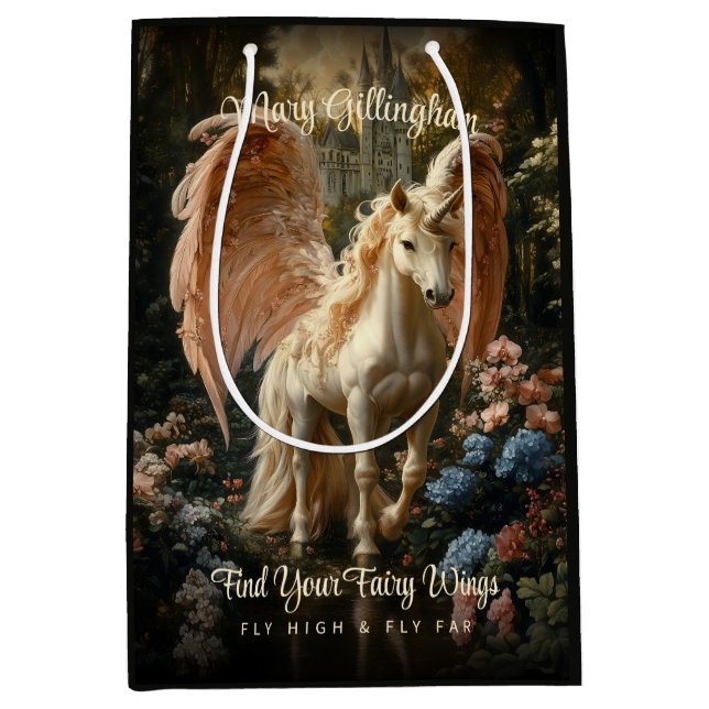 Fantasy Pink Fairy Forest Unicorn Woodland Magic Medium Gift Bag (Front)