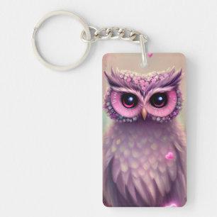 Fantasy Pink Fluffy Kawaii Owl Key Ring