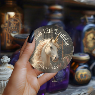 Fantasy Pink Mane Floral Unicorn Pegasus Enchanted Classic Round Sticker