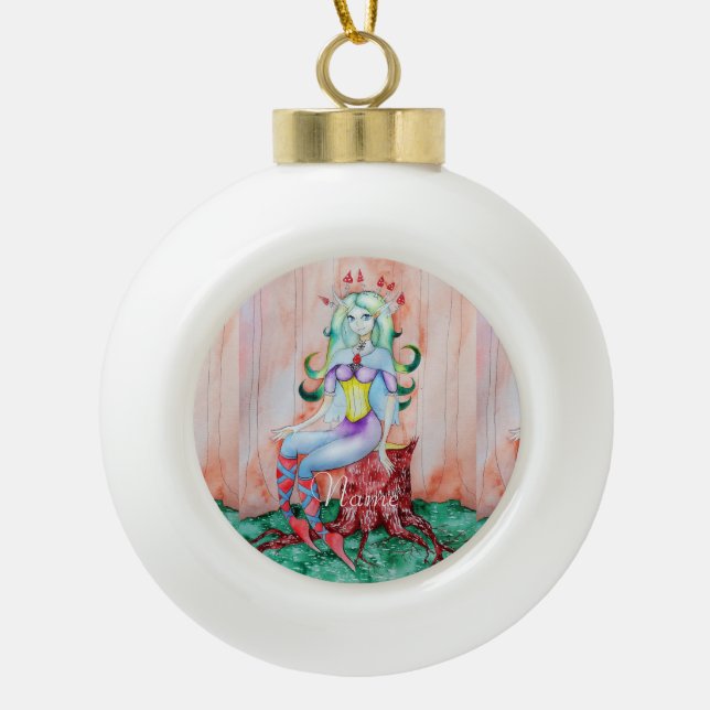 Fantasy Pixie Fairy Thunder_Cove Ceramic Ball Christmas Ornament (Front)