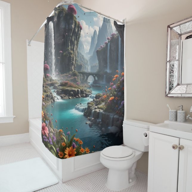 Fantasy Planet water escape bathroom Shower Curtain (In Situ)
