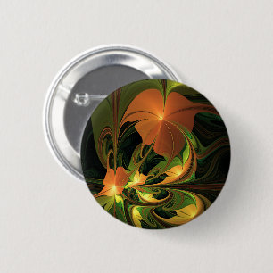 Fantasy Plant Abstract Green Rust Brown Fractal 6 Cm Round Badge