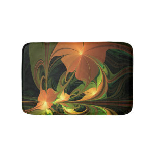 Fantasy Plant Abstract Green Rust Brown Fractal Bath Mat