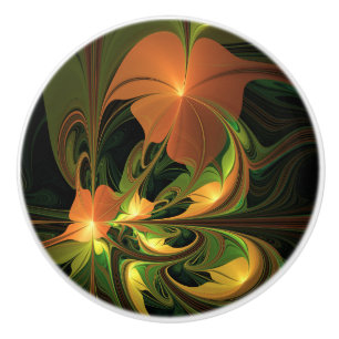 Fantasy Plant Abstract Green Rust Brown Fractal Ceramic Knob