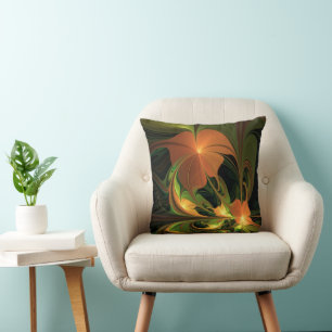 Fantasy Plant Abstract Green Rust Brown Fractal Cushion