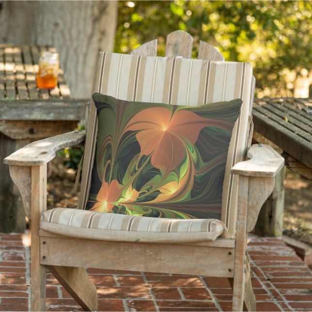 Fantasy Plant Abstract Green Rust Brown Fractal Cushion (Chair)