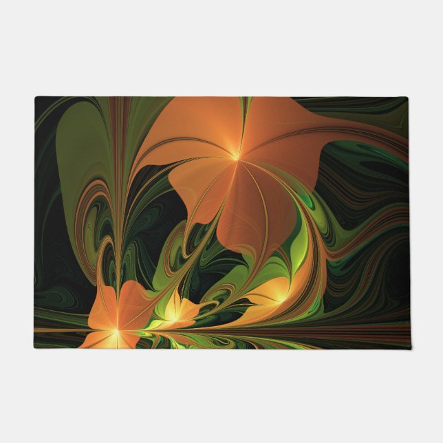 Fantasy Plant Abstract Green Rust Brown Fractal Doormat (Front)