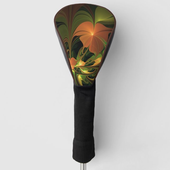 Fantasy Plant Abstract Green Rust Brown Fractal Golf Head Cover (Front)