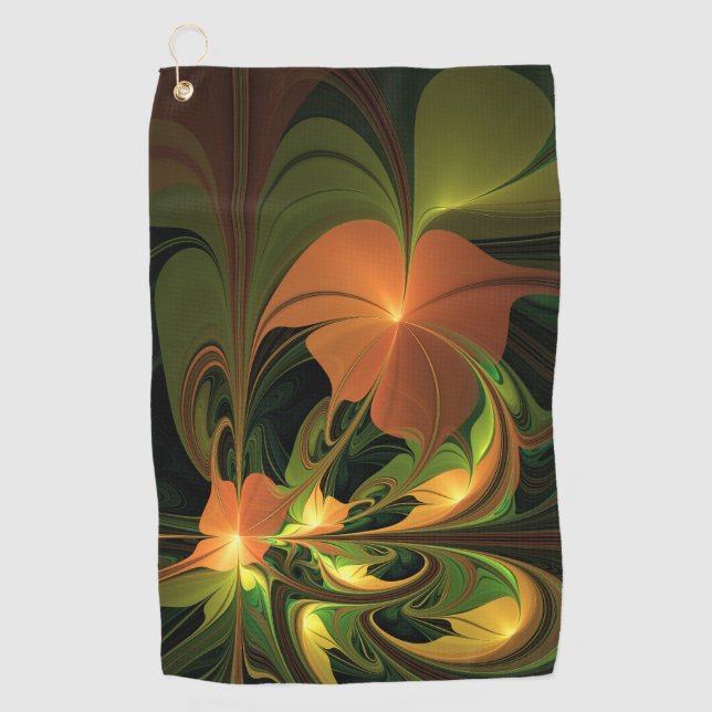 Fantasy Plant Abstract Green Rust Brown Fractal Golf Towel (Front)