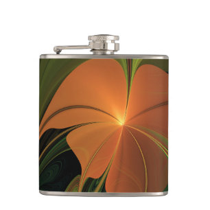 Fantasy Plant Abstract Green Rust Brown Fractal Hip Flask