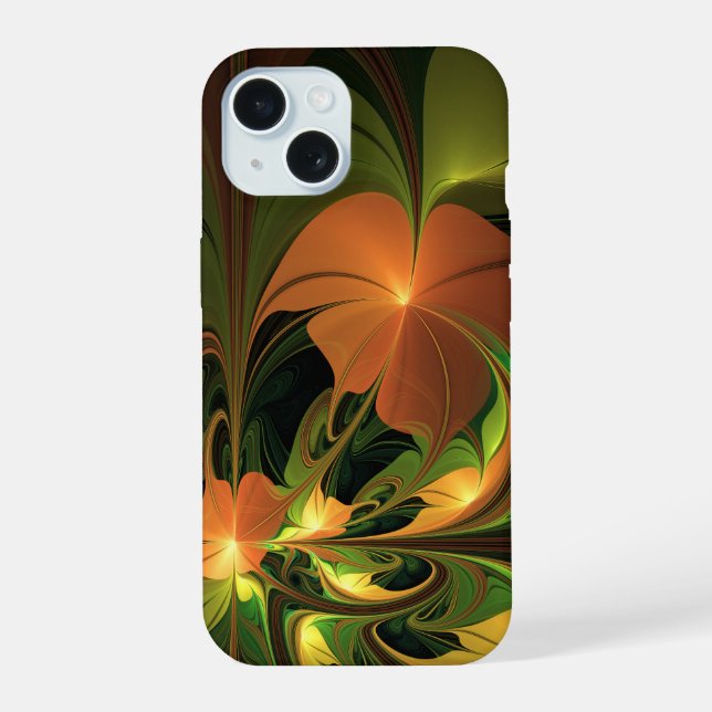 Fantasy Plant Abstract Green Rust Brown Fractal iPhone 15 Case (Back)