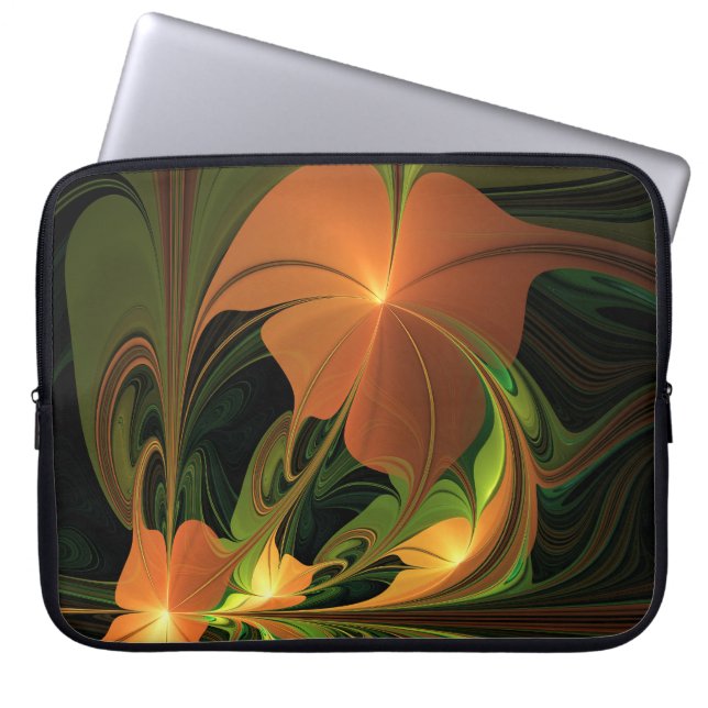 Fantasy Plant Abstract Green Rust Brown Fractal Laptop Sleeve (Front)