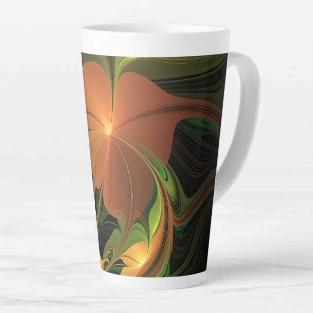 Fantasy Plant Abstract Green Rust Brown Fractal Latte Mug (Right Angle)