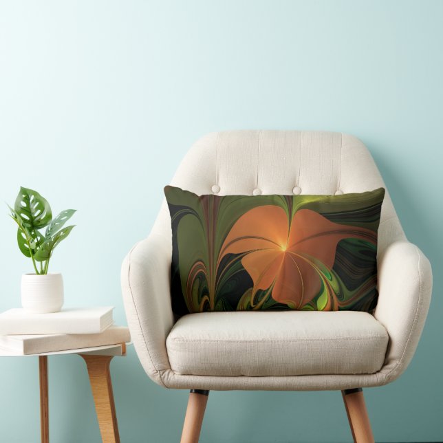 Fantasy Plant Abstract Green Rust Brown Fractal Lumbar Cushion (Chair)