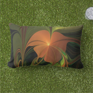 Fantasy Plant Abstract Green Rust Brown Fractal Lumbar Cushion