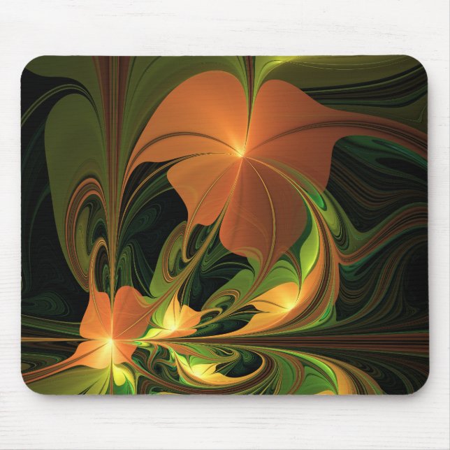 Fantasy Plant Abstract Green Rust Brown Fractal Mouse Mat (Front)