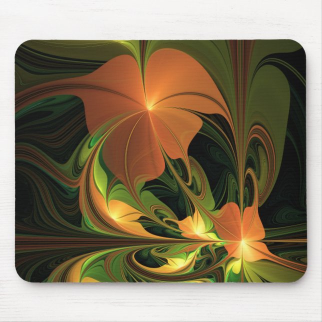 Fantasy Plant Abstract Green Rust Brown Fractal Mouse Mat (Front)