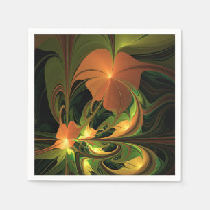 Fantasy Plant Abstract Green Rust Brown Fractal Napkin