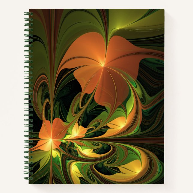 Fantasy Plant Abstract Green Rust Brown Fractal Notebook (Front)