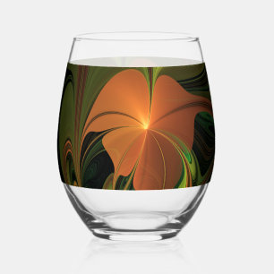 Fantasy Plant Abstract Green Rust Brown Fractal Stemless Wine Glass