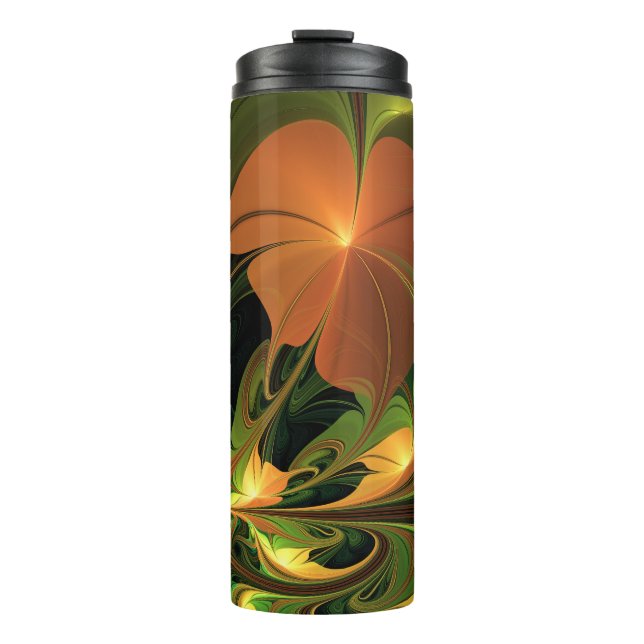 Fantasy Plant Abstract Green Rust Brown Fractal Thermal Tumbler (Front)