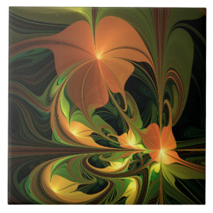 Fantasy Plant Abstract Green Rust Brown Fractal Tile