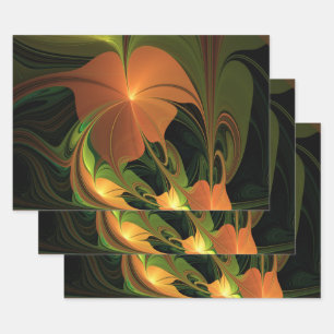 Fantasy Plant Abstract Green Rust Brown Fractal Wrapping Paper Sheet