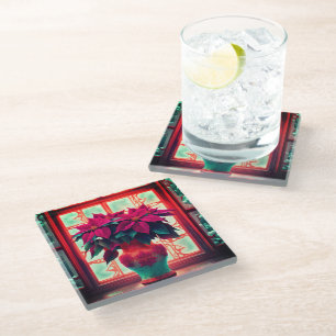 Fantasy Poinsettias Glass Coaster