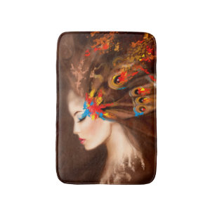 Fantasy Portrait woman butterfly Bath Mat