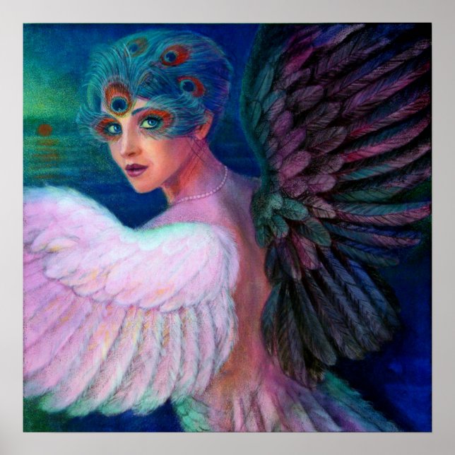 Fantasy Poster Peacock Feather Lady Art Dark Angel (Front)