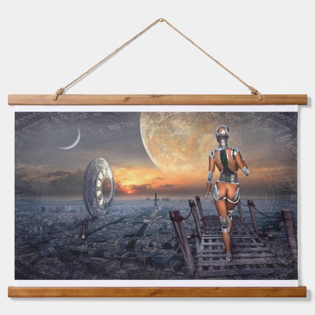 Fantasy Pretty Model Woman Moon Star Space Walker Hanging Tapestry (Front)