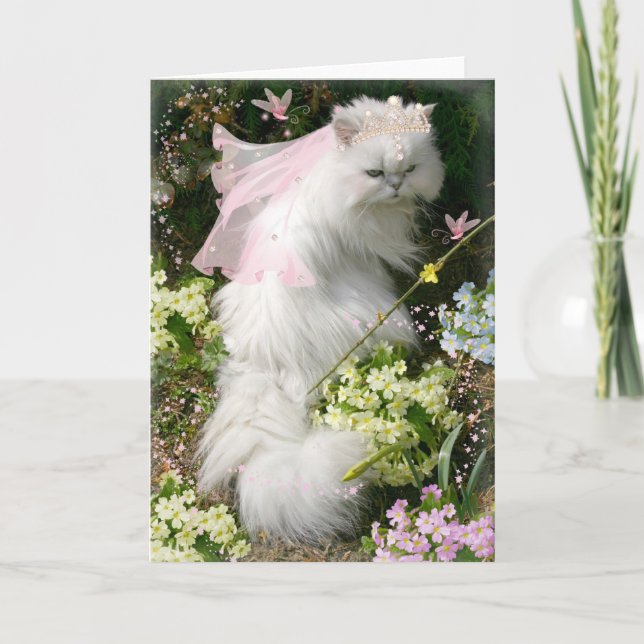 FANTASY PRINCESS CAT IN FLOWER GARDEN CARD (Front)