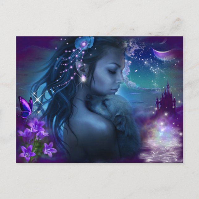 Fantasy Princess With a Puppy Postcard (Front)