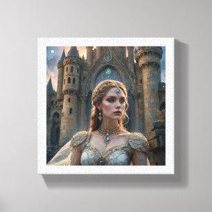 Fantasy Princess with Blue Gem Necklace at Castle Canvas Print