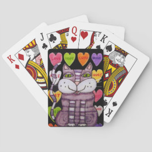 Fantasy Purple Cat Colourful Candy Hearts Playing Cards