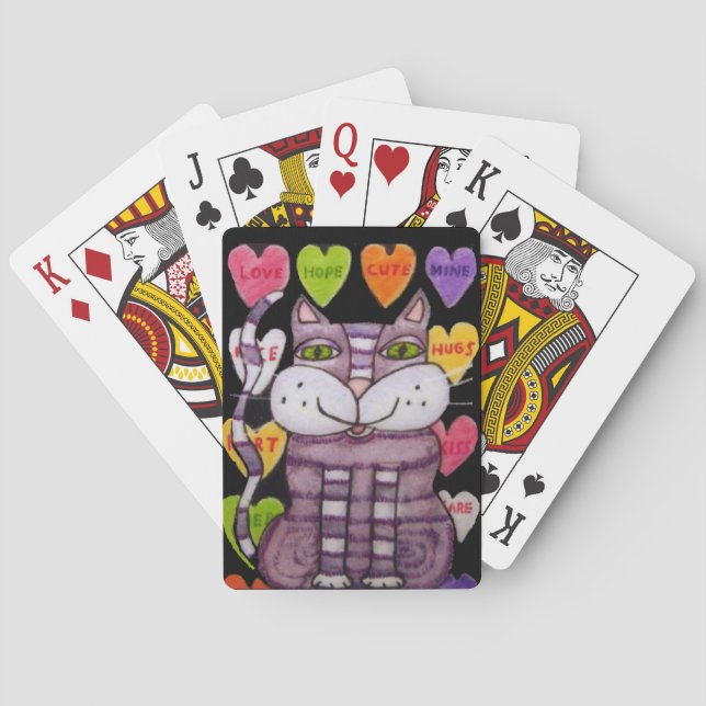 Fantasy Purple Cat Colourful Candy Hearts Playing Cards (Back)
