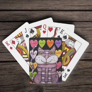 Fantasy Purple Cat Colourful Candy Hearts Playing Cards