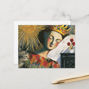 Fantasy Queen and Her Cat in Bed Postcard