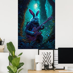 Fantasy Rabbit Playing Guitar Poster