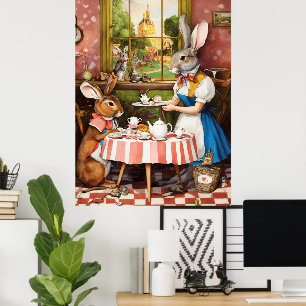 Fantasy Rabbit Tea Party Animal Poster