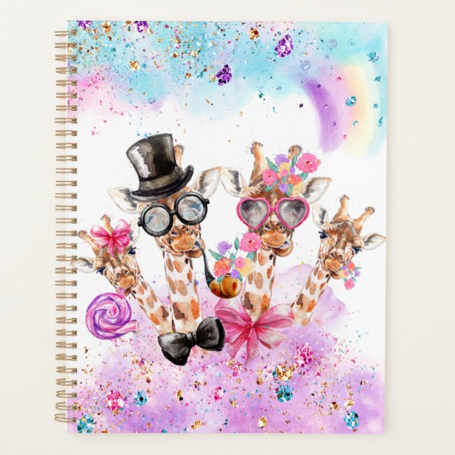 Fantasy Rainbow Giraffe in the Candy Clouds Planner (Front)