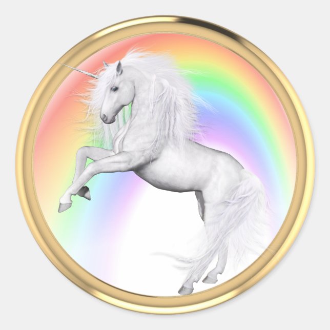 Fantasy Rainbow Unicorn Classic Round Sticker (Front)