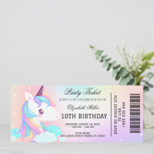 Fantasy Rainbow Unicorn Party Ticket Invitation