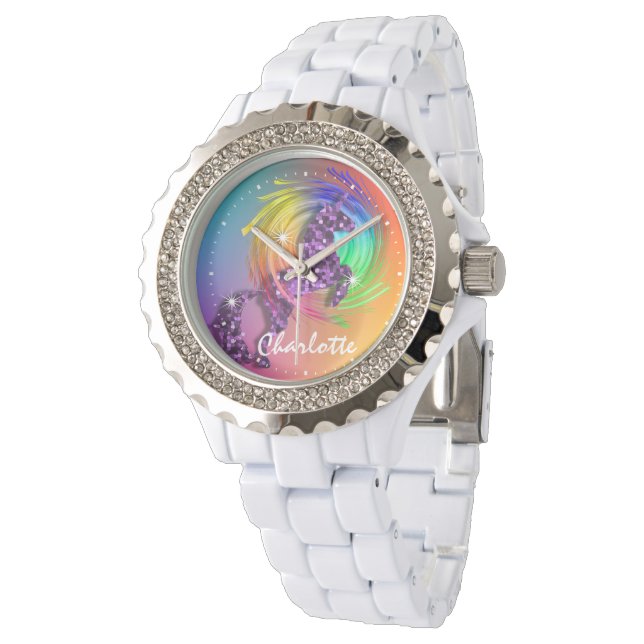 Fantasy Rainbow Unicorn Personalised Watch (Angled)
