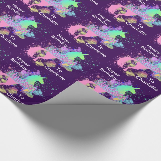 Fantasy Rainbow Unicorn Personalised Wrapping Paper (Corner)